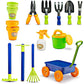Dimple Garden Wagon & Tools Toy Set enhanced 15 Pcs Kids Gardening Tools & Wagon Toy Set - Sturdy & Durable - Top Yd  Beach  Sand  Garden Play Set - Great for Kids & Toddlers