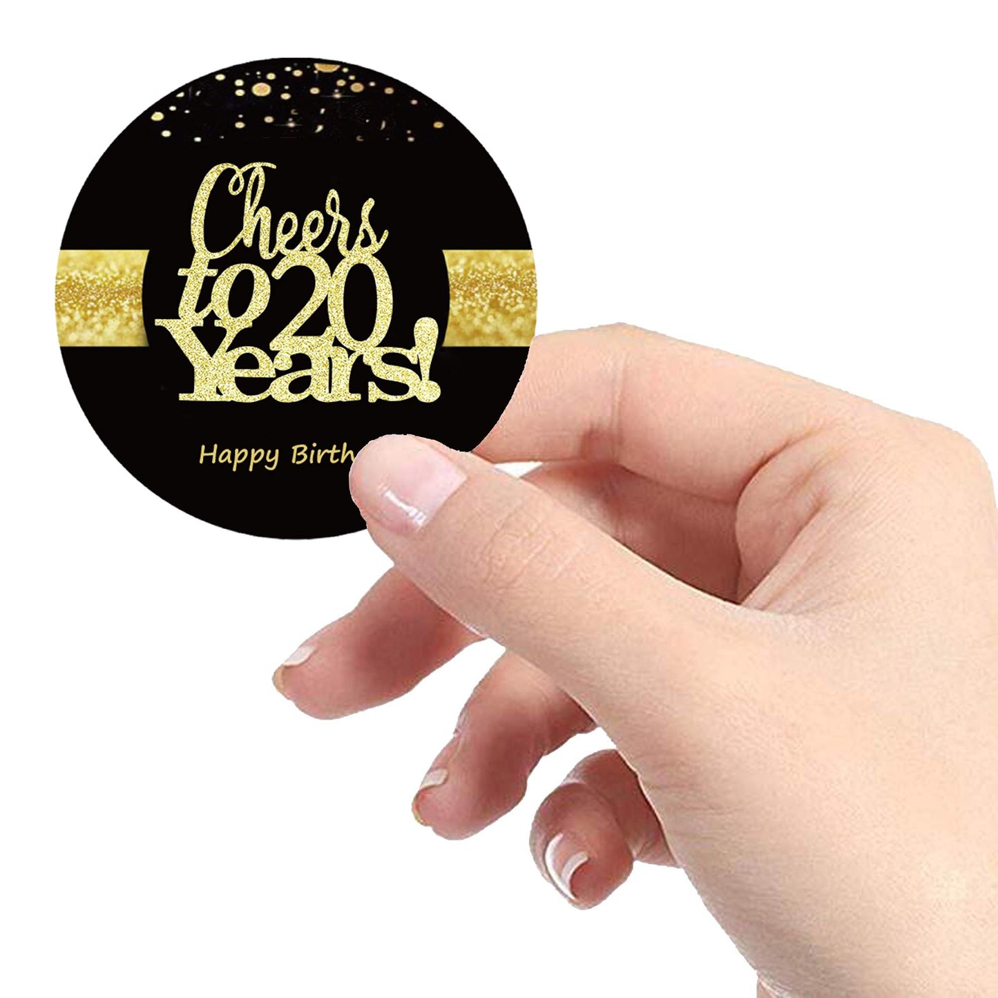 Sumerk 48 Pcs Cheers To 20 Stickers Large Bottle Stickers 20Th Birthday Stickers Card Seals 2 Inches Round Happy Birthday Party