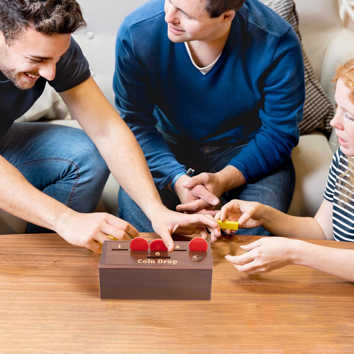 Extguds Wooden Penny Game With 50 Coins,Penny Game Wood Box And 1 Dice For 2-6 Players,A Fun Board Game To Interact With Family And Friends