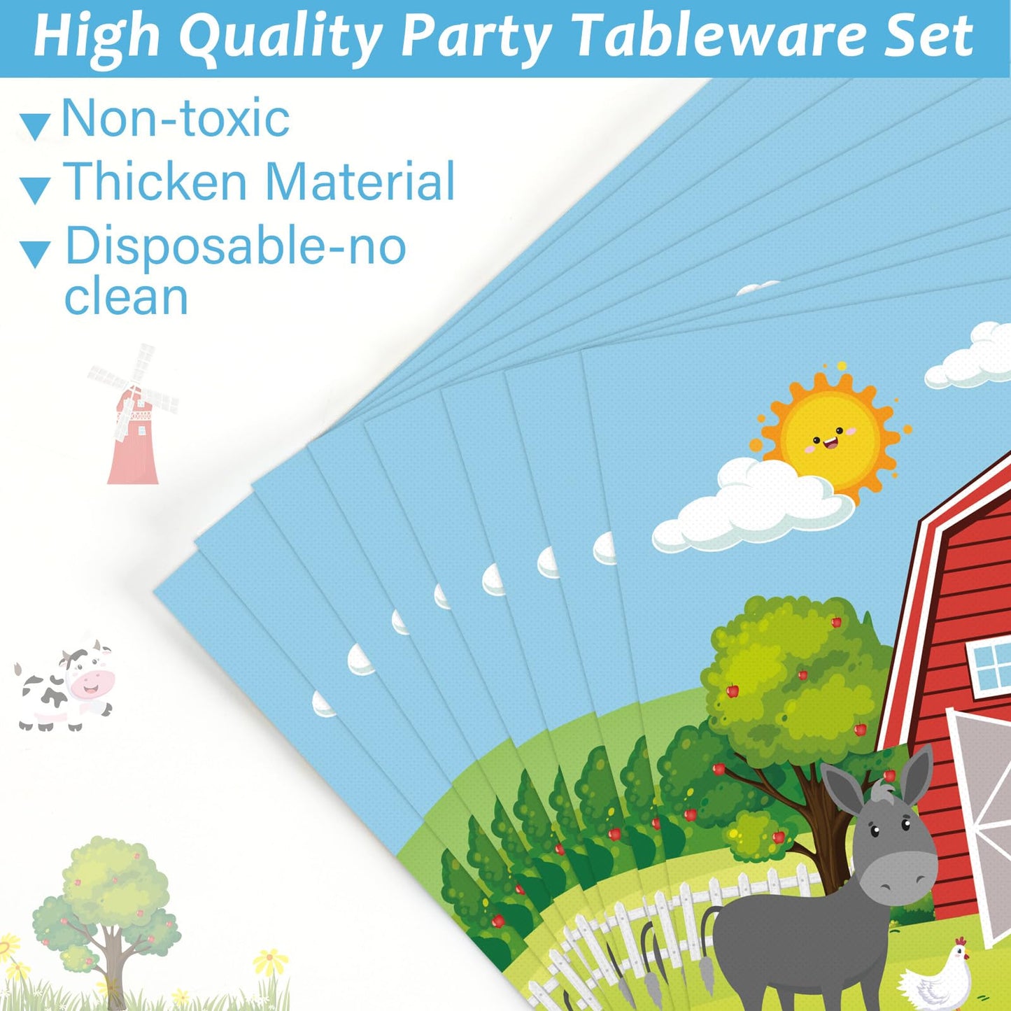 Gisgfim 96Pcs Farm Animals Theme Birthday Party Supplies Barnyard 1St Birthday Paper Plates Napkins Cow One Farmhouse Birthday T
