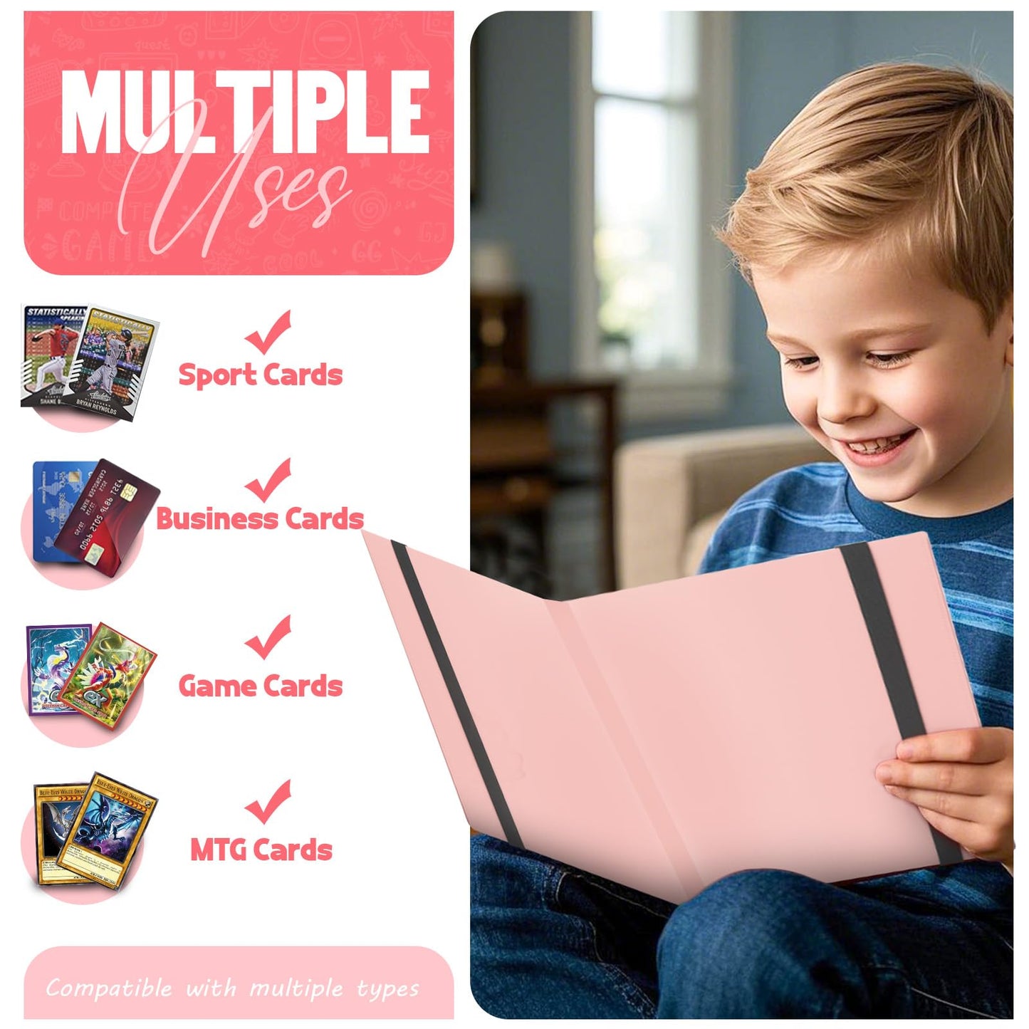 Card Binder 9-Pockets  Trading Card Binder  20 Pages  360 Card Capacity Collection Binder  Card Folder for MTG  TCG  Game Cards & Sports Cards(Pink)