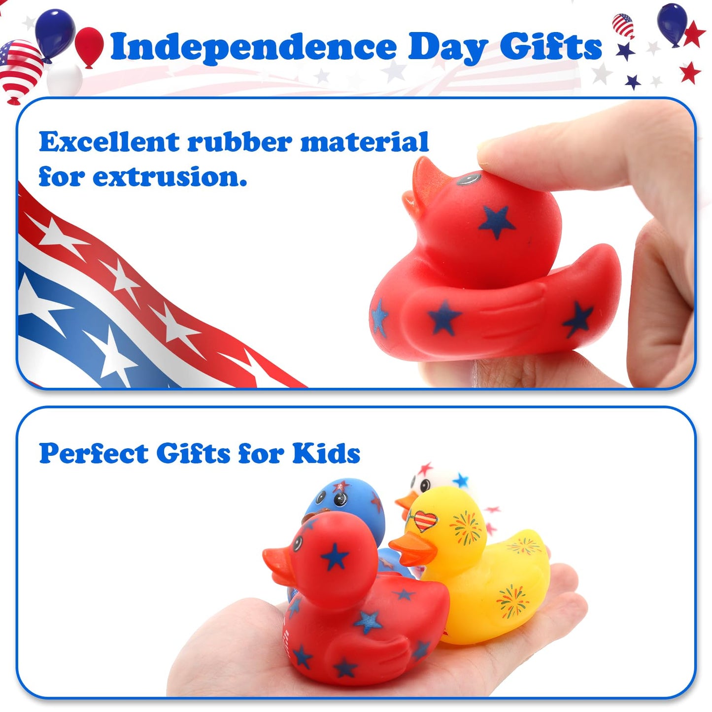 4th of July Rubber Ducks for Jeeps Ducking 24PCS Bulk Fourth of July Party Favors for Kids Bath Toys Pool Floater Patriotic Blue White Red Ducks Independence Day Gifts Boys Girls Baby Showers Favors