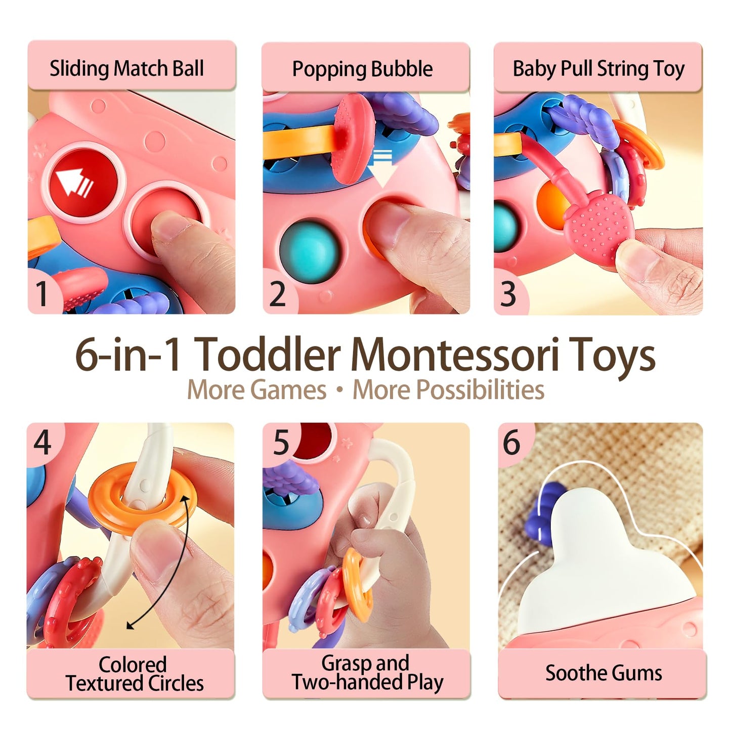 Igolfluck Montessori Toys For 1 Year Old, Sensory Toys For Toddlers 1-3, Food Grade Silicone Pull String Activity Toy, Travel To