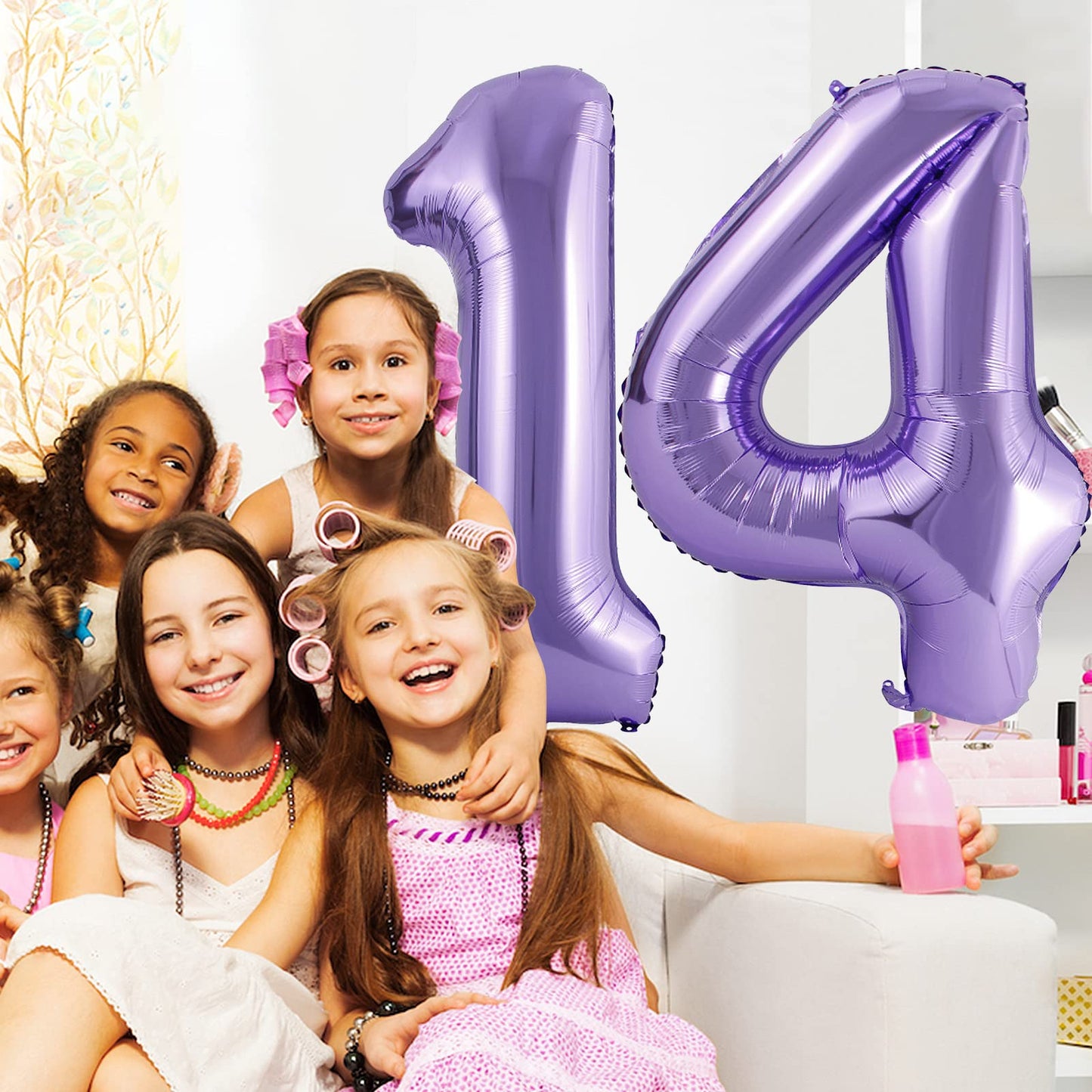 40 Inch Number Balloons 14, Purple Helium Foil Number 14 Balloons, Large Number Balloon Age Balloon For Boys Girls Birthday Part