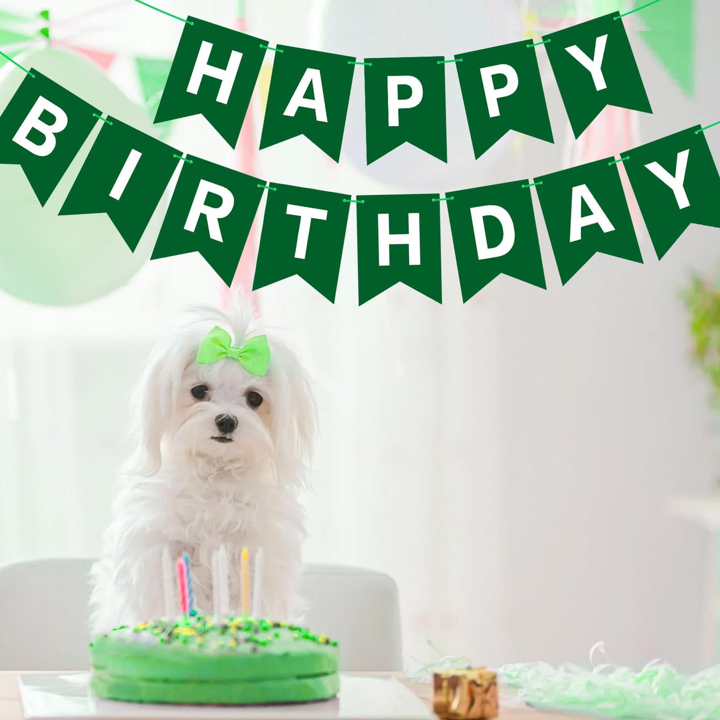 Waenerec Dark Green Happy Birthday Banner Sign Birthday Bunting Banner Garland For Kids Girl Woman Birthday Tea Party Decorations Bunting Flag Birthday Party Supplies