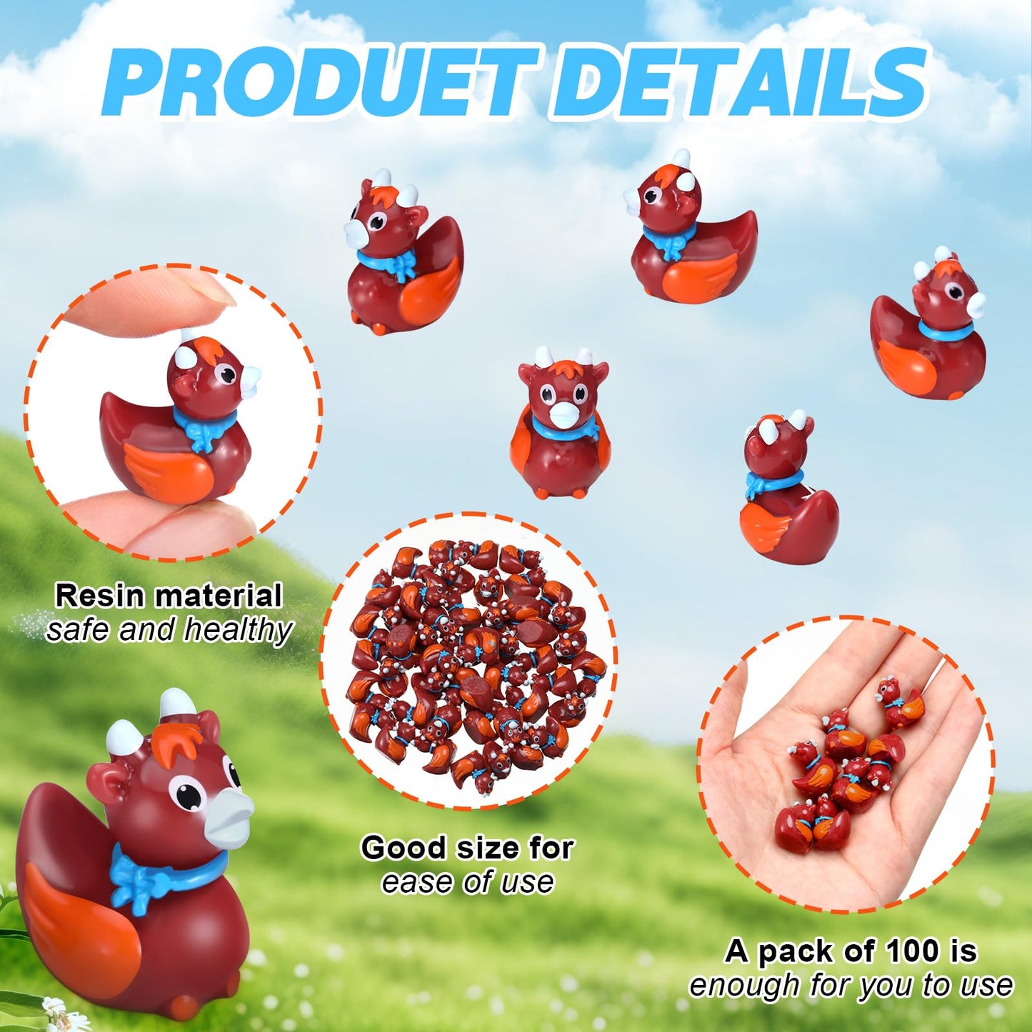 Suzile 50 Pcs Mini Resin Highland Cow Duck Tiny Resin Animals Figures Small Little Highland Cow Ducks Miniature Gift Decor For G
