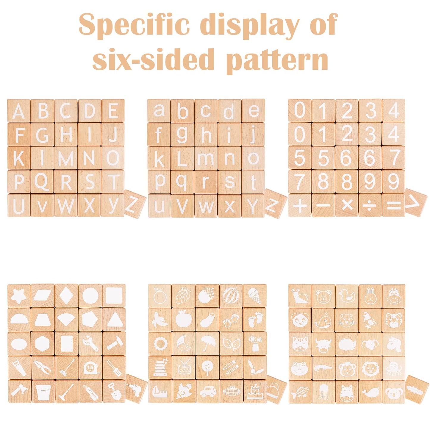 Axearte Alphabet Letters Stacking Blocks, 26 Wooden Abc Building Blocks For Toddlers, Number, Animals Icons On Every Side, Preschool Learning Educational Toys Montessori Sensory Toys For Kids