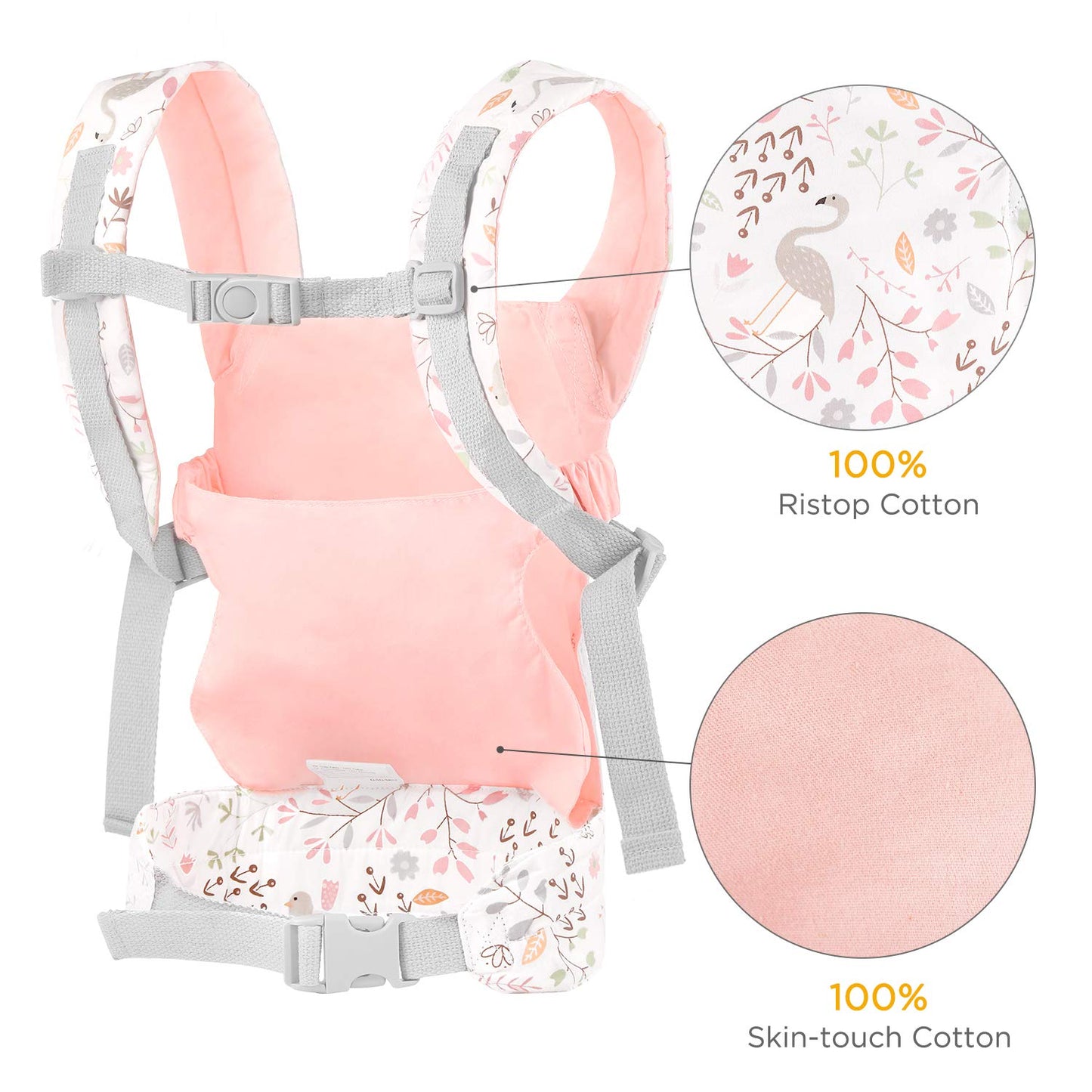 GAGAKU Baby Doll Carrier - Soft Cotton Stuffed Toy Accessories for Kids - Pink Flamingo Model BBDC1905-P