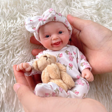 Mire & Mire Reborn Baby Dolls 7 ''Girl Open Eyes Smile Full Silicone Mini Baby Doll With Feeding Accessories-A