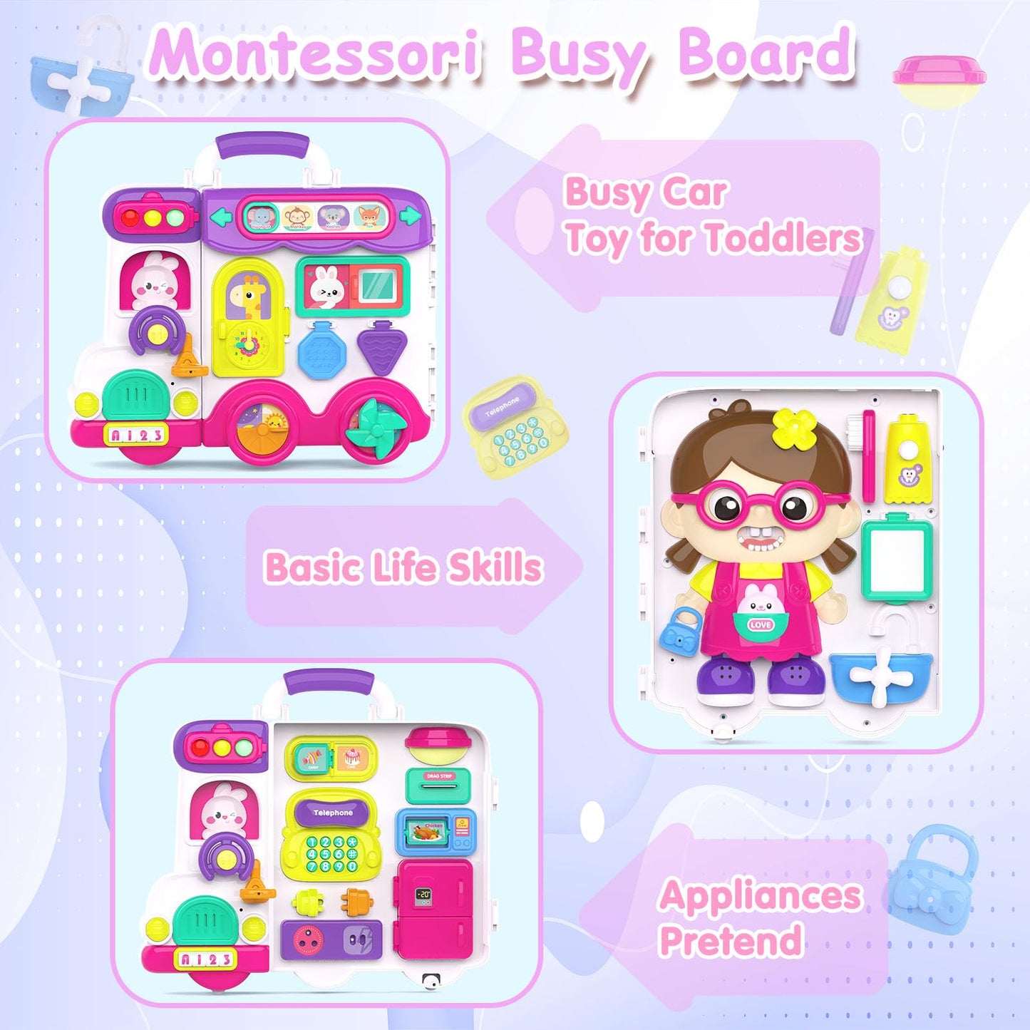 Montessori Busy Board For 1-2 Year Old Girl Gift,Musical Toys For Toddlers 1-3 Year,Educational Fine Motor Baby Toys For 12 18 M