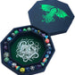 Fantasydice-Cthulhu Tome-Green - Dice Tray - 8'' Octagon with Lid and Dice Staging Area- Holds 5 Sets(7 Dice Set/Standard) for A