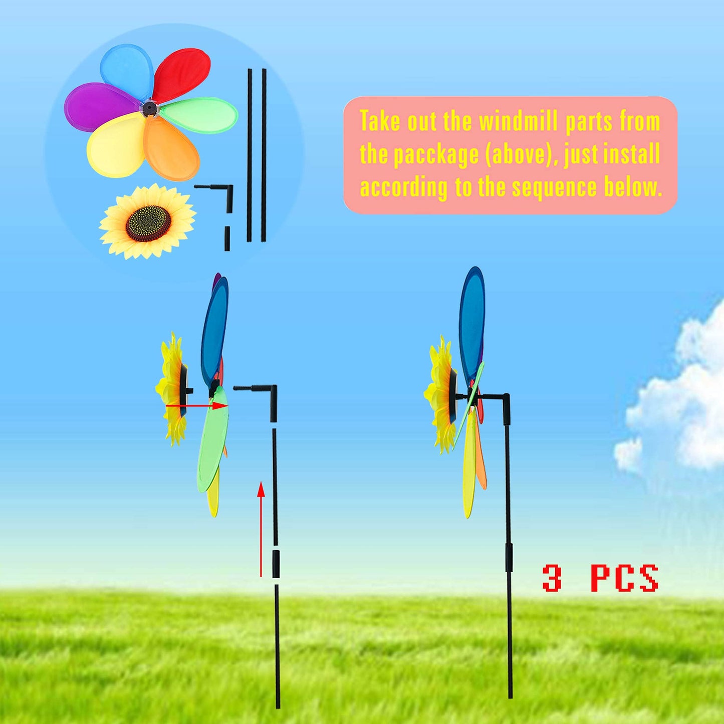 Frantlna Sunflower Pinwheels Outdoor Wind Spinners Yard Garden, Lawn Pinwheels Bulk Wind Toys For Kids, Colorful Flower Windmill