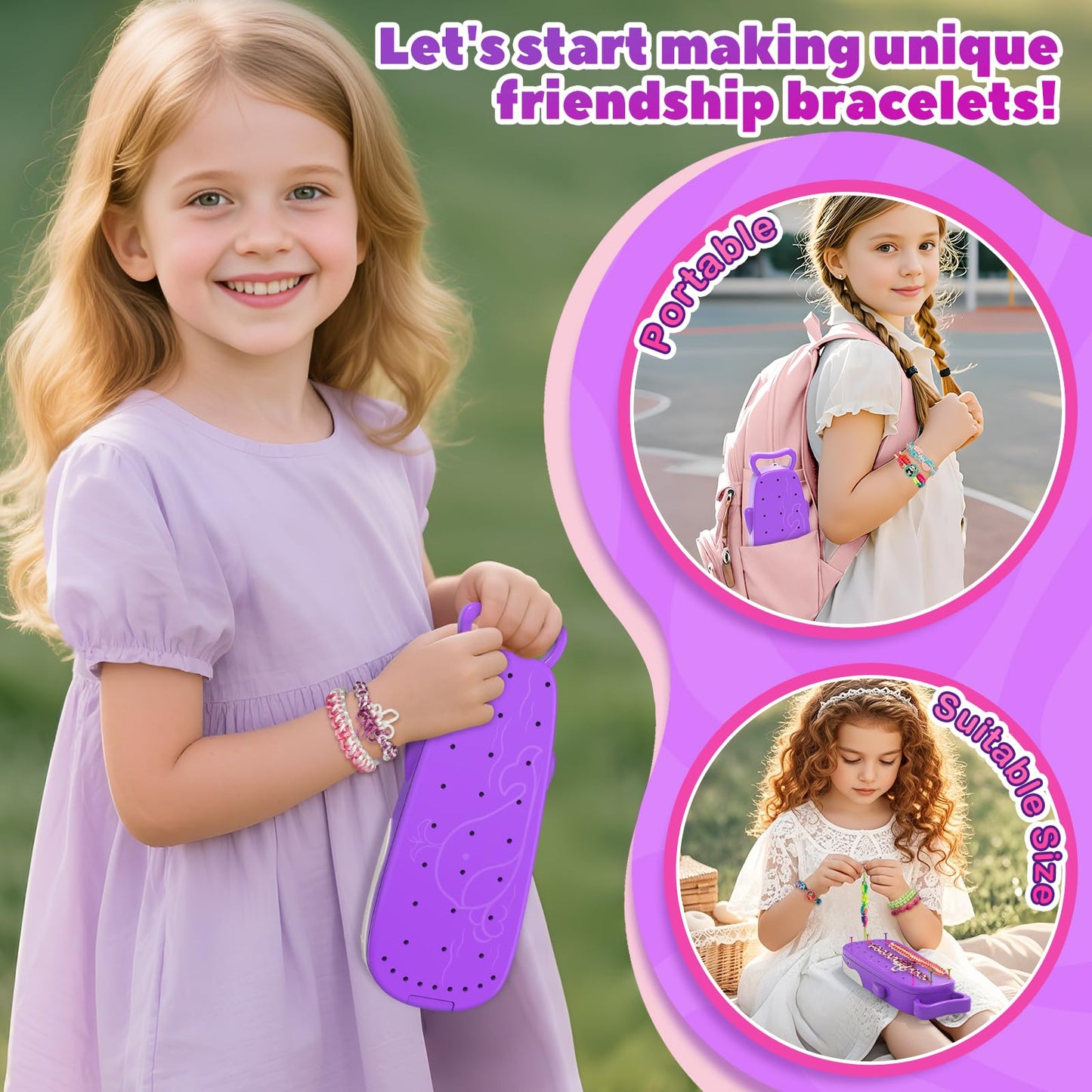 Euclidean Cube Friendship Bracelet Making Kit for Girls, Purple Whale Shaped Jewelry Making Kit for Girls Ages 8-12, DIY Arts an
