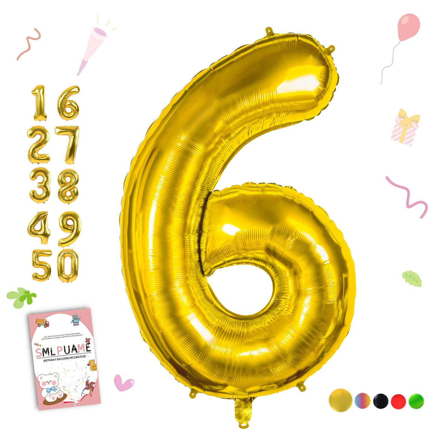 Smlpuame 40 Inch Number Balloon 0-9 Gold Large Number 6 Balloons,Digital Balloons For Birthday Party Celebration Decorations Sup
