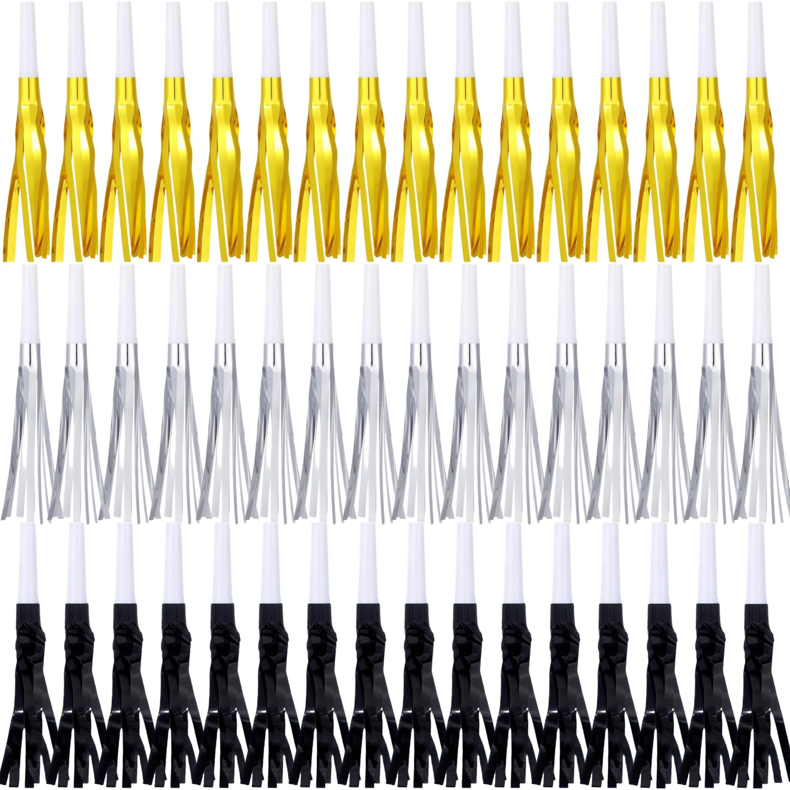 LCPQMZGH Metallic Fringed Noise Makers, for Noise Makers Party Favors, New Year Party, Baby Shower, Kids Birthday, 48 Pcs, Gold,