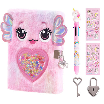Prinbarbee Axolotl Diary For Girls With Lock And Keys, Kids Journal School Travel Notebook Gift Set For Writing And Drawing,Mult