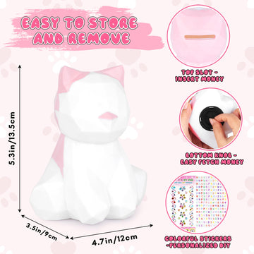 Kids Piggy Bank, Unbreakable Piggy Bank Cute Cat Piggy Bank Plastic Coin Bank With Diy Stickers Practical Gifts, Birthday For Ki