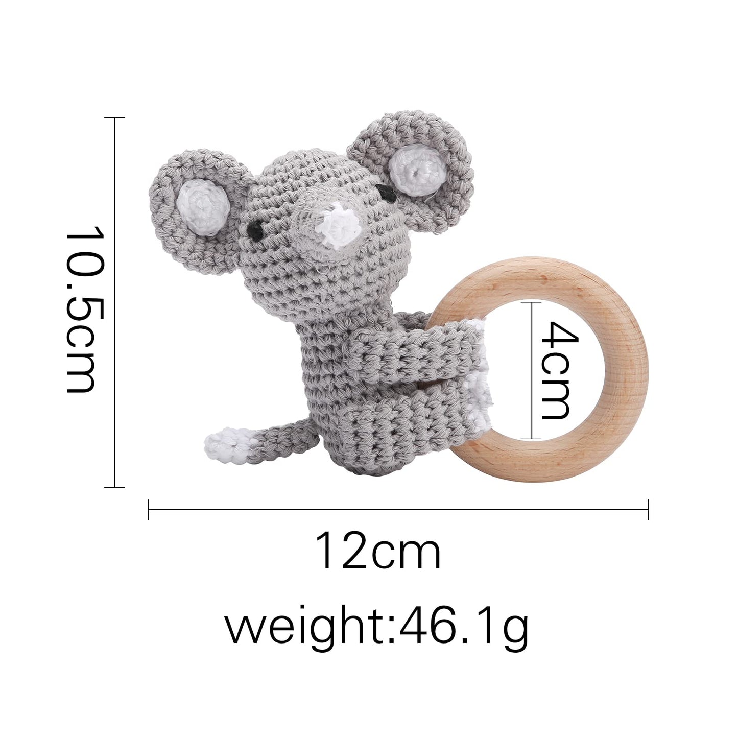Wooden Teether Crochet Baby Rattle, Crochet Baby Toys, Organic Wooden Newborn Toys, Newborn Animal Rattle Toys,Knitted Stuffed A