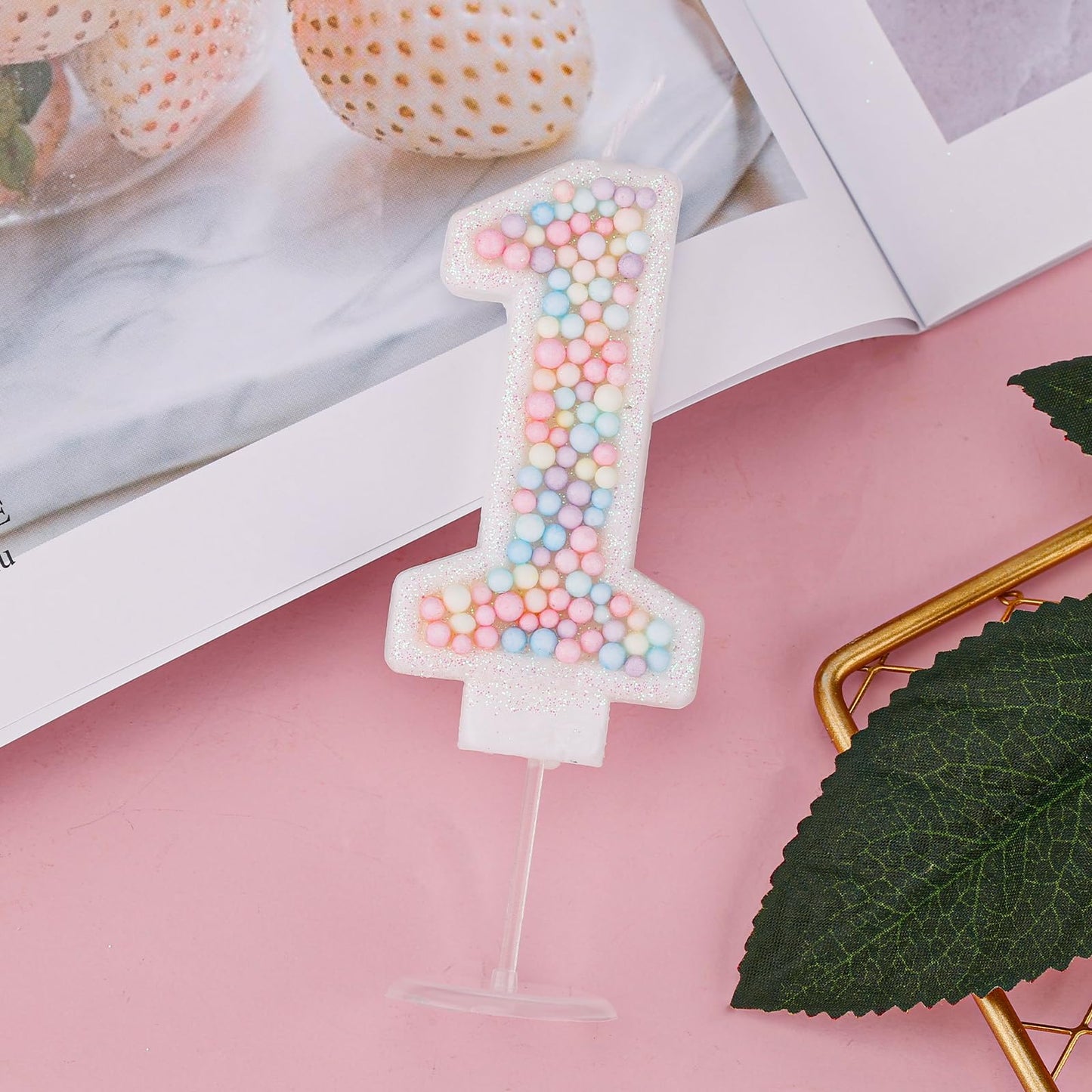 Birthday Candles, 0-9 Number Macaron Cake Candles Glitter Cake Topper Decorations for Wedding Anniversary Birthday Party (1)