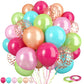 Tropical Party Balloons, 60 Pcs Hawaii Balloons, 12 Inch Hot Pink Teal Blue Latex Balloons Pearl Rose Gold Confetti Balloons For
