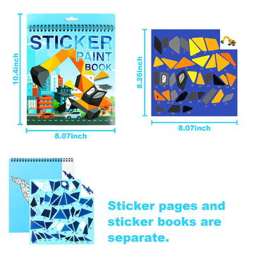5 Pack Crafts For Kids Ages 4-8,6-8 Sticker Paint Number Books Kids Birthday Party Favors Road Plane Travel Activity Book (Dinosaurs+Ocean+Insect+Vehicle+Horse)