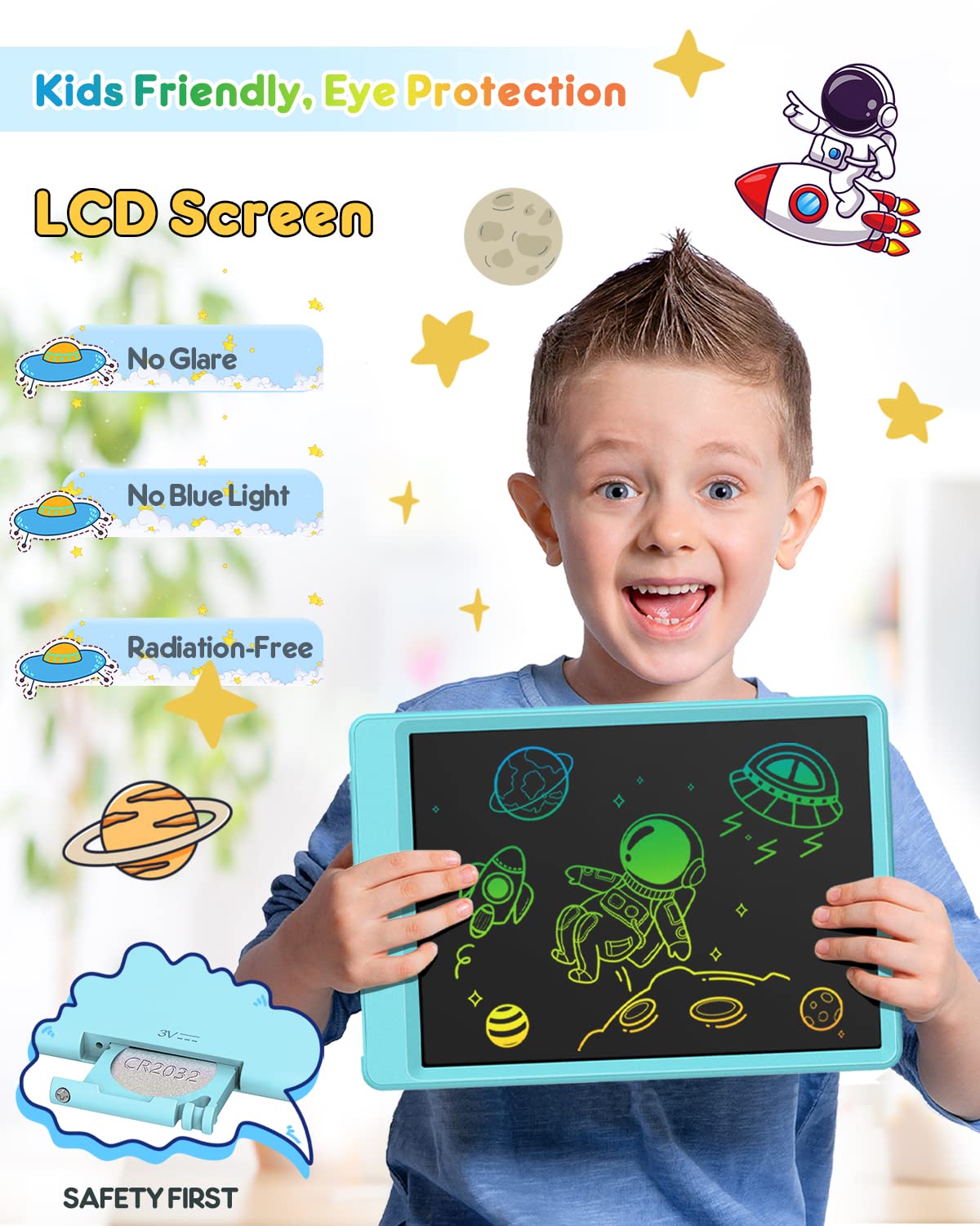 FLUESTON LCD Writing Tablet, 10" Colorful Doodle Board, Delightful Dolphin Blue, Educational Toy for Kids 3-8, Model XIEZIBAN