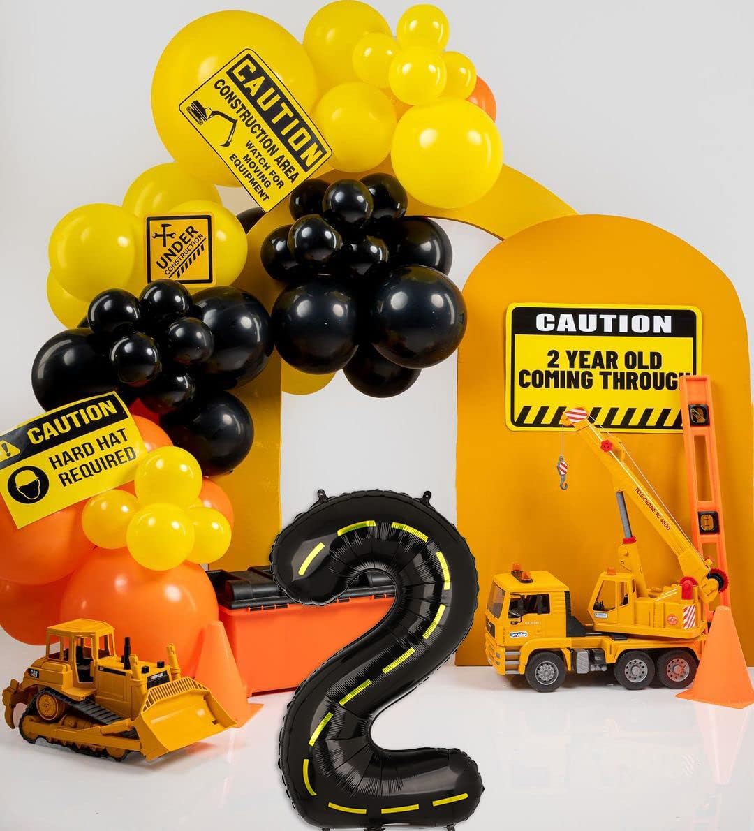 Construction Balloons 40 Inch Construction Number Balloon 2 Black Construction Truck Themed Bulldozer Dump Truck Foil Mylar Ball
