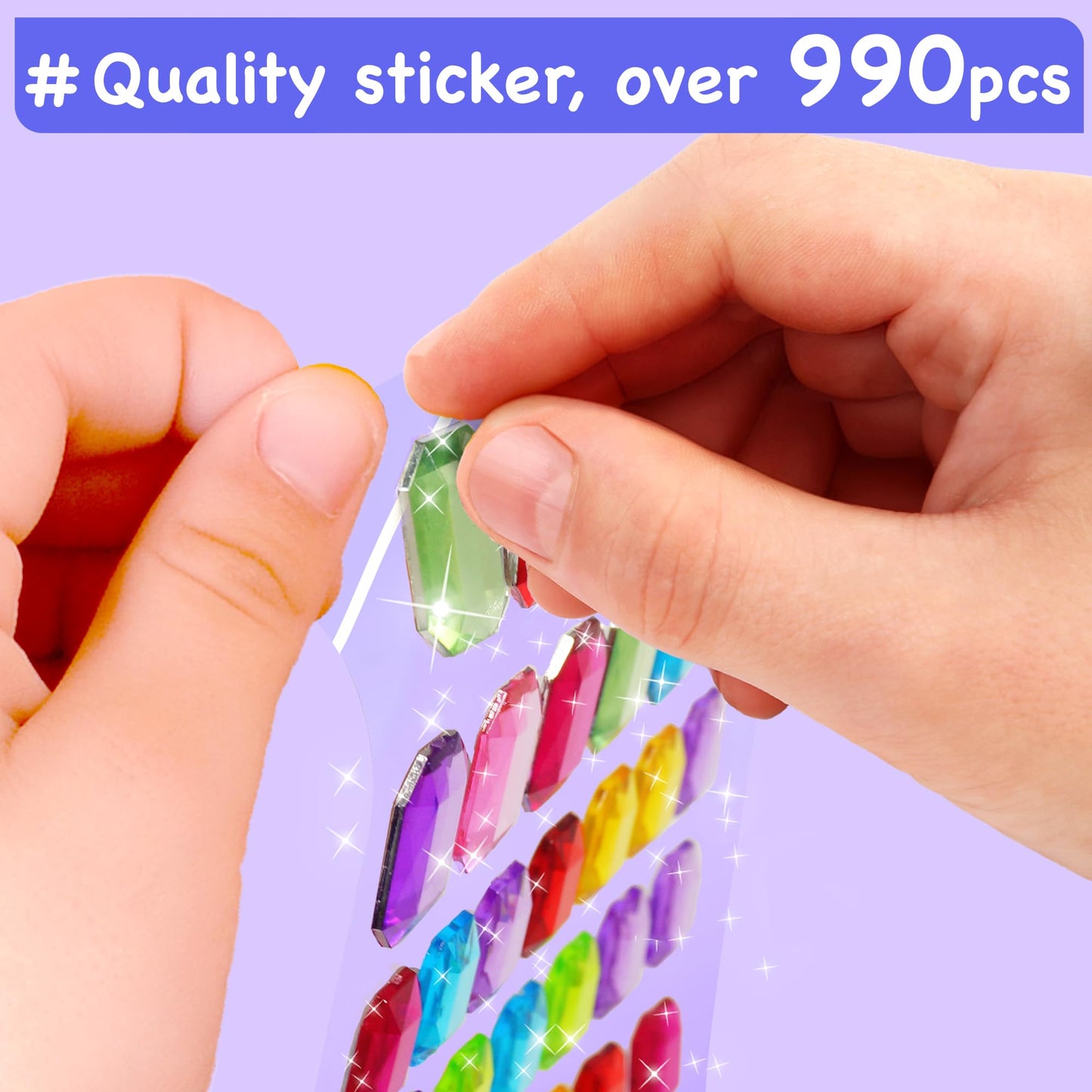 EZCRA Easy Arts and Crafts for Kids - Fun Gem Sticker Kit - 8 Unicorn Princess Themes, 990+ Stickers - Gem Art for Kids - Diamon