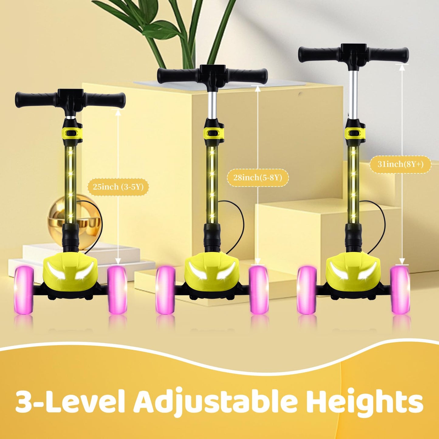Kids Electric Scooter w/LCD Screen, Bluetooth Music, Light-Up Stem Deck & Wheels, Thumb Throttle, 3 Adjustable Heights, 150W Pow