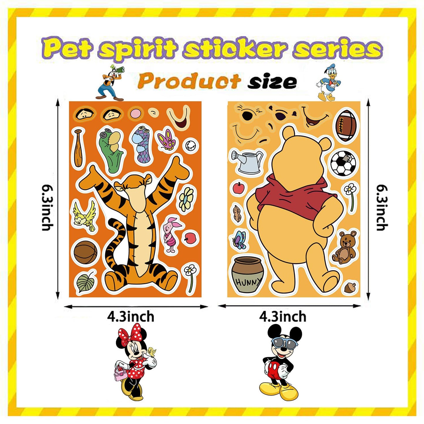 Cute Cartoon Character Stickers For Kids, 24 Sheets Make Your Own Stickers, Make A Classic Character, Make A Face Stickers, Clas