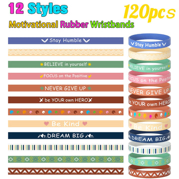 Morcheiong 120 Pieces Motivational Rubber Bracelets Wristbands Inspirational Quote Silicone Bands Unisex Style- 12 Designs