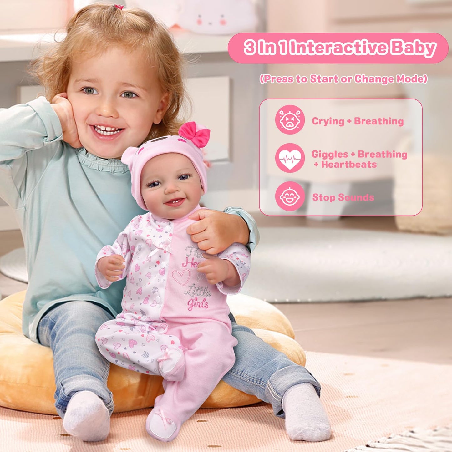 Babeside Reborn Baby Dolls With Heartbeat, Coos & Breathing - Leen, 20-Inch Sweet Smile Realistic-Newborn Baby Dolls Soft Body B