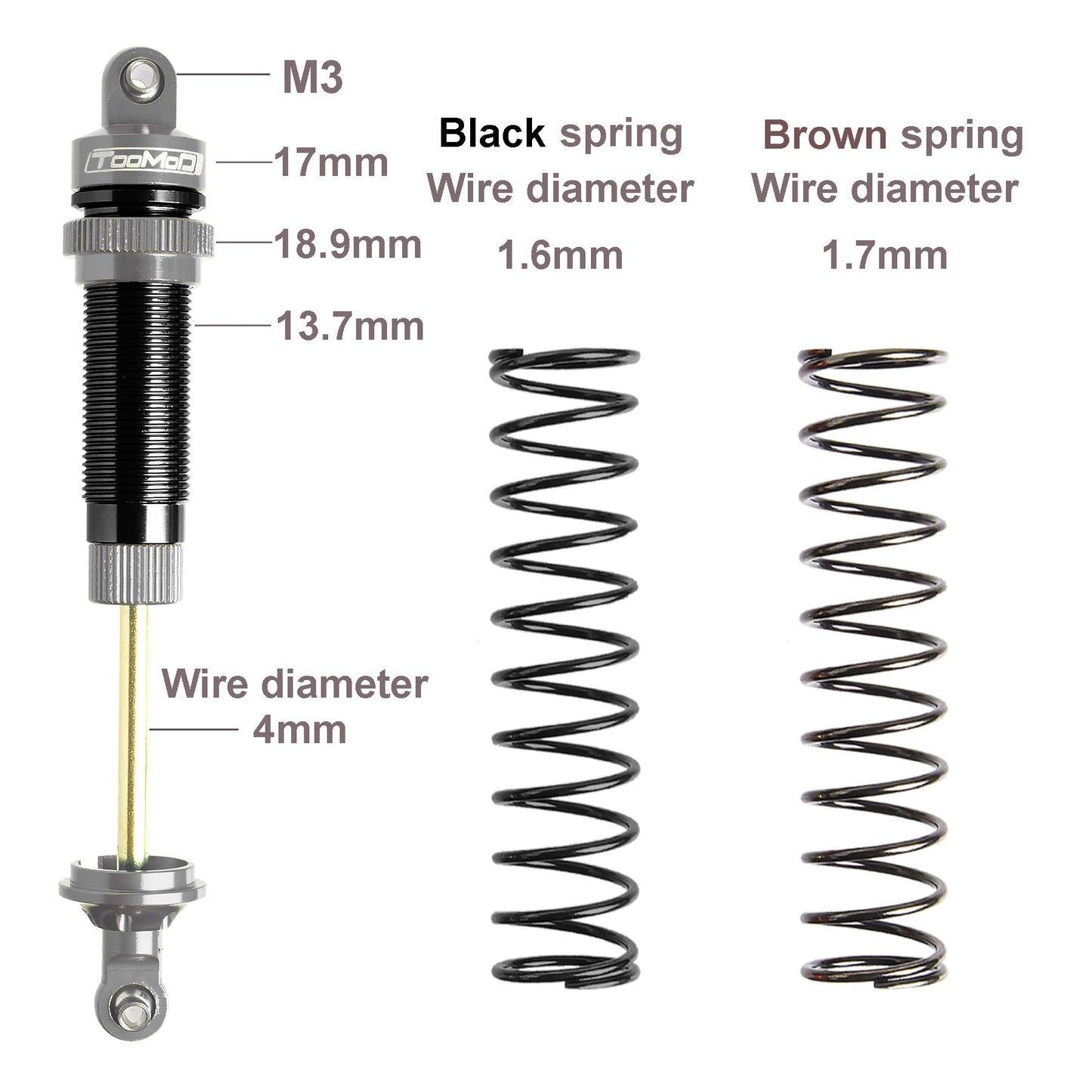 TOOMOD 100/115mm RC Oil Shock Absorber Big Bore Damper for Arrma 1/10 BIG ROCK,GRANITE,SENTON 1/8 TYPHON,1/10 Slash 2WD 4WD 4x4