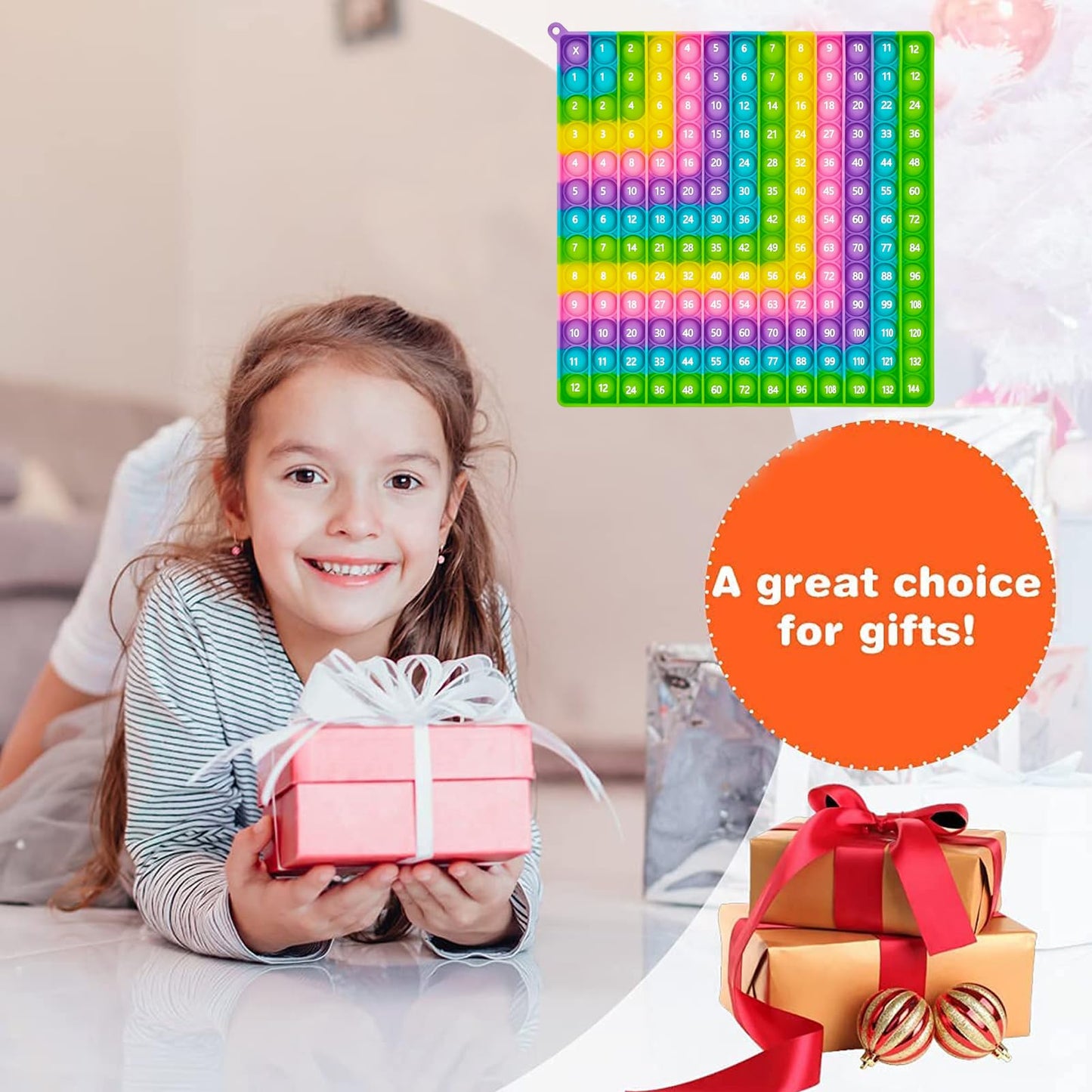 12x12 Math Pop Board for Kids - Interactive Multiplication Table Chart with Poppable Bubbles, STEM Sensory Learning Toy, Classro