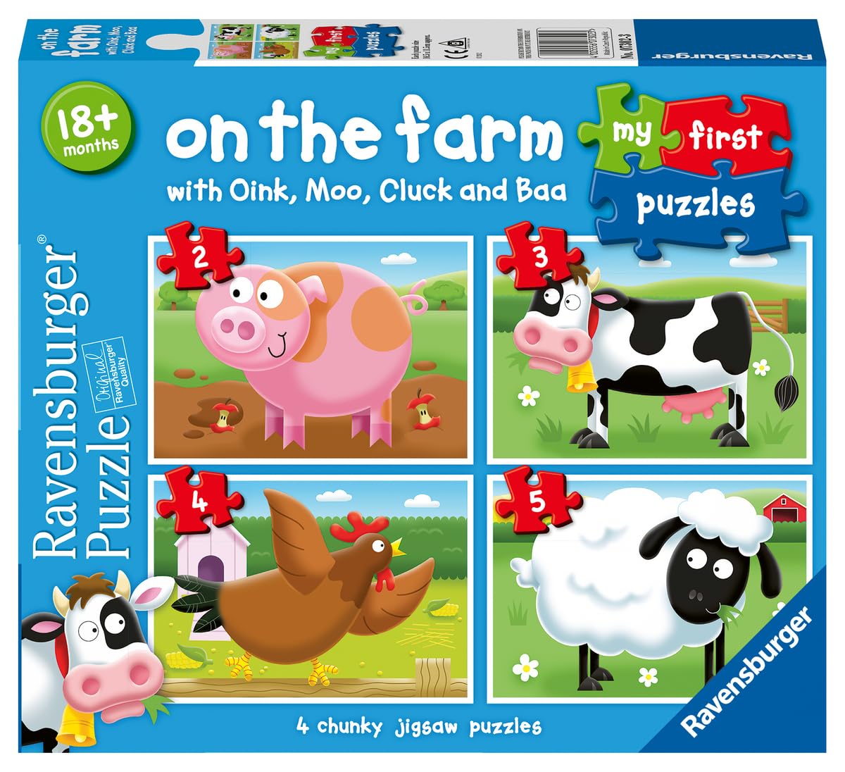 Ravensburger My First Puzzle - On The Farm Jigsaw Puzzle for Kids, 2-5 Pieces, Large, Cardboard, Multi Color, Model 7302
