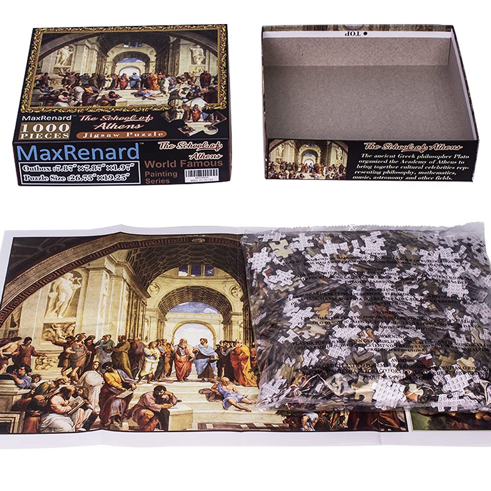 MaxRenard Fine Art Famous Oil Painting Jigsaw Puzzle 1000 Pieces The School of Athens Raphael Puzzle for mature-themed Museum Collection Home Decoration Family Game Gift