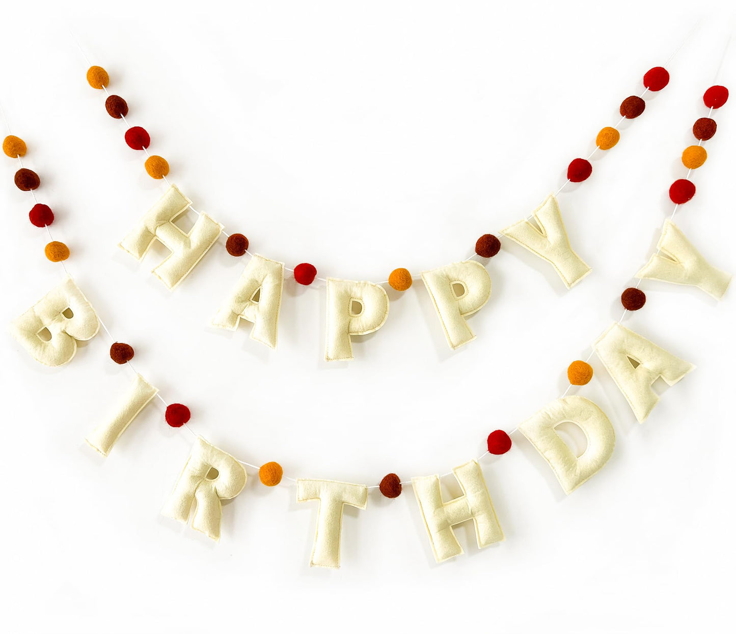 Boho Felt Happy Birthday Banner, Bohemian Birthday Party Decorations,Natural Handmade Wool Letters, Balls, Boho Happy Birthday G