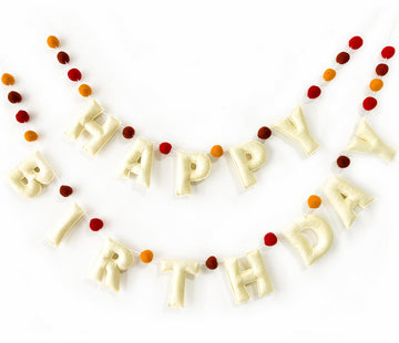 Boho Felt Happy Birthday Banner, Bohemian Birthday Party Decorations,Natural Handmade Wool Letters, Balls, Boho Happy Birthday G