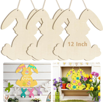 Cliths 3Pcs Wooden Easter Ornaments Diy Kit: Unfinished Round Discs For Painting, Happy Easter Bunny Door Sign, Plaque Crafts  