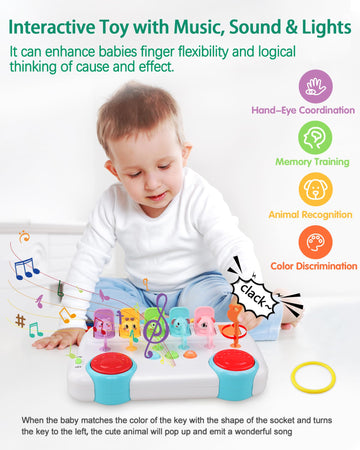 Interactive Pop Up Animal Toys, Cause And Effect Toys For 1 Year Old Boy Girl Birthday Gift, Baby Musical Toys With Music & Ligh