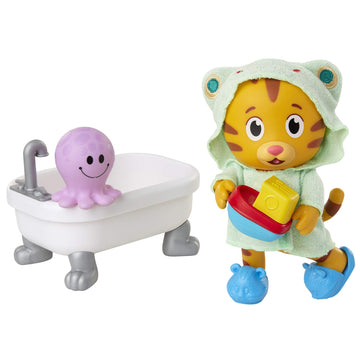 Daniel Tiger's Neighborhood Bath Time Figure - 7" Tall, Articulated, Plastic, Tiger Color with Frog Robe & Tigey Slippers (Model: B07P3H1J6