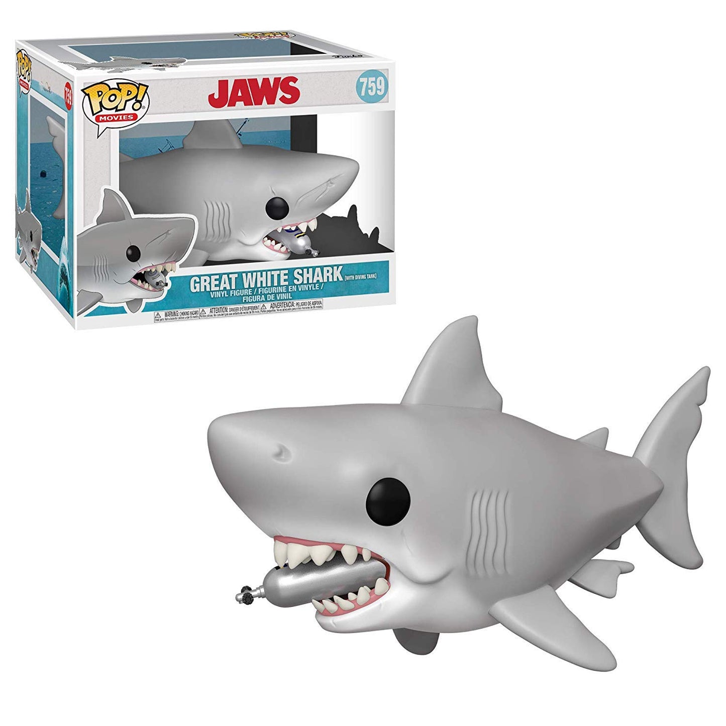 Funko Pop! Jaws - Jaws with Diving Tank 6" Vinyl Figure, Multicolor, Model 38567