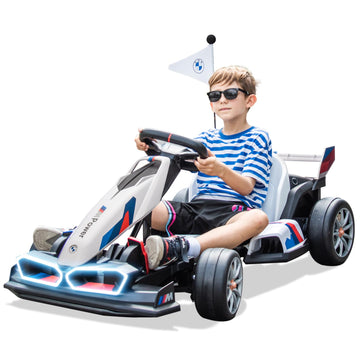 FORESEE 24V Licensed BMW Kids Electric Go Kart - Adjustable Seat, 7.5 MPH, Drifting, LED Lights, 132 lbs Capacity, for Ages 6+,