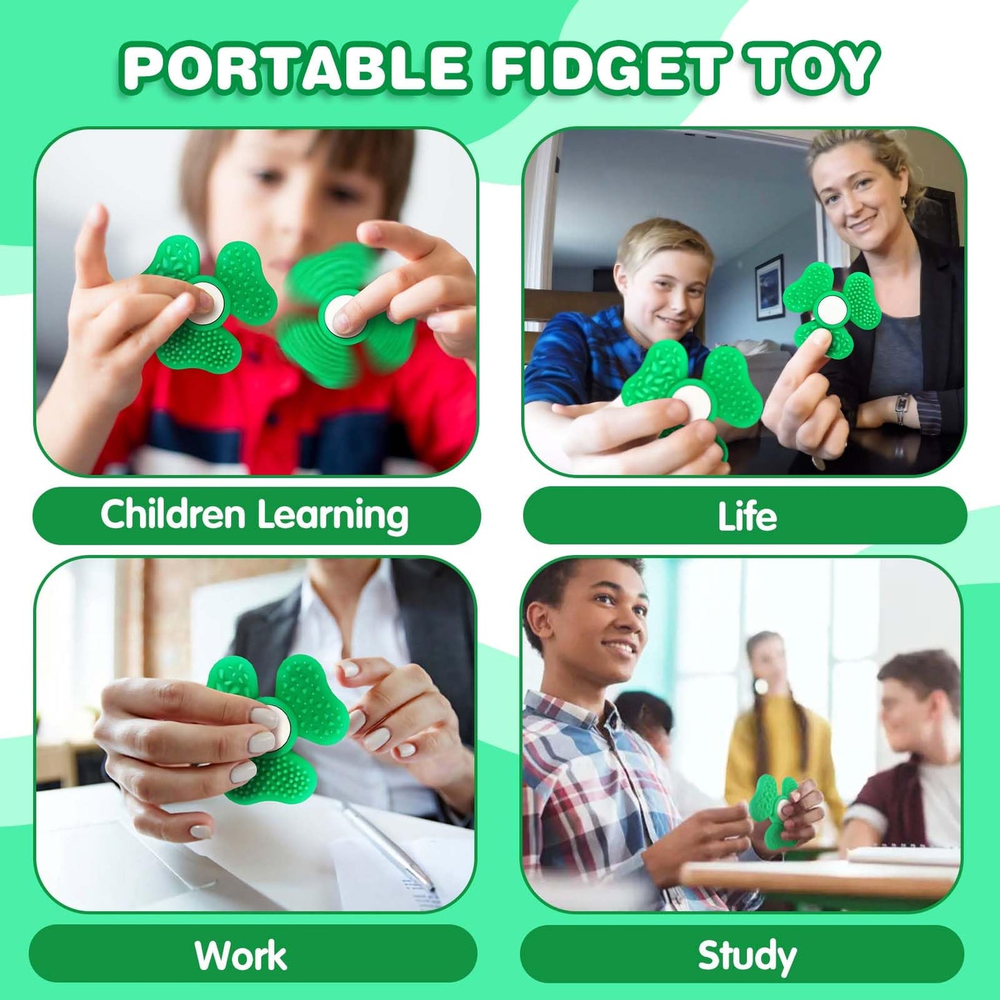 St. Patricks Day Fidget Toys For Kids, Trefoil Hand Sensory Toy For Adults, Green Textured Fidget Spinners For Boys Girls, Offic