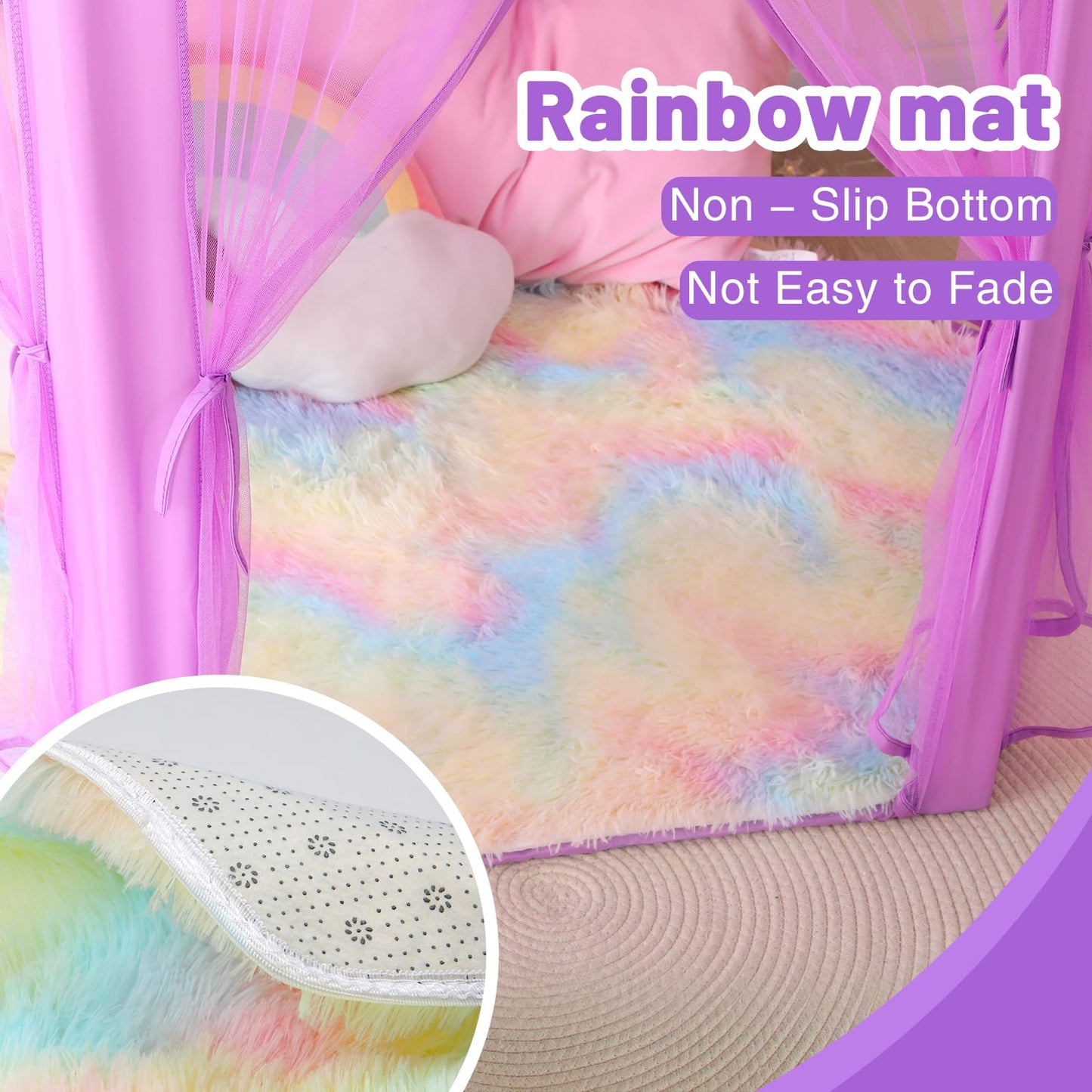 Senodeer Princess Tent For Girls Indoor: With Rainbow Rug, Star Lights - Purple Play Tent For Kids, Girls Toys For Indoor Princess Games