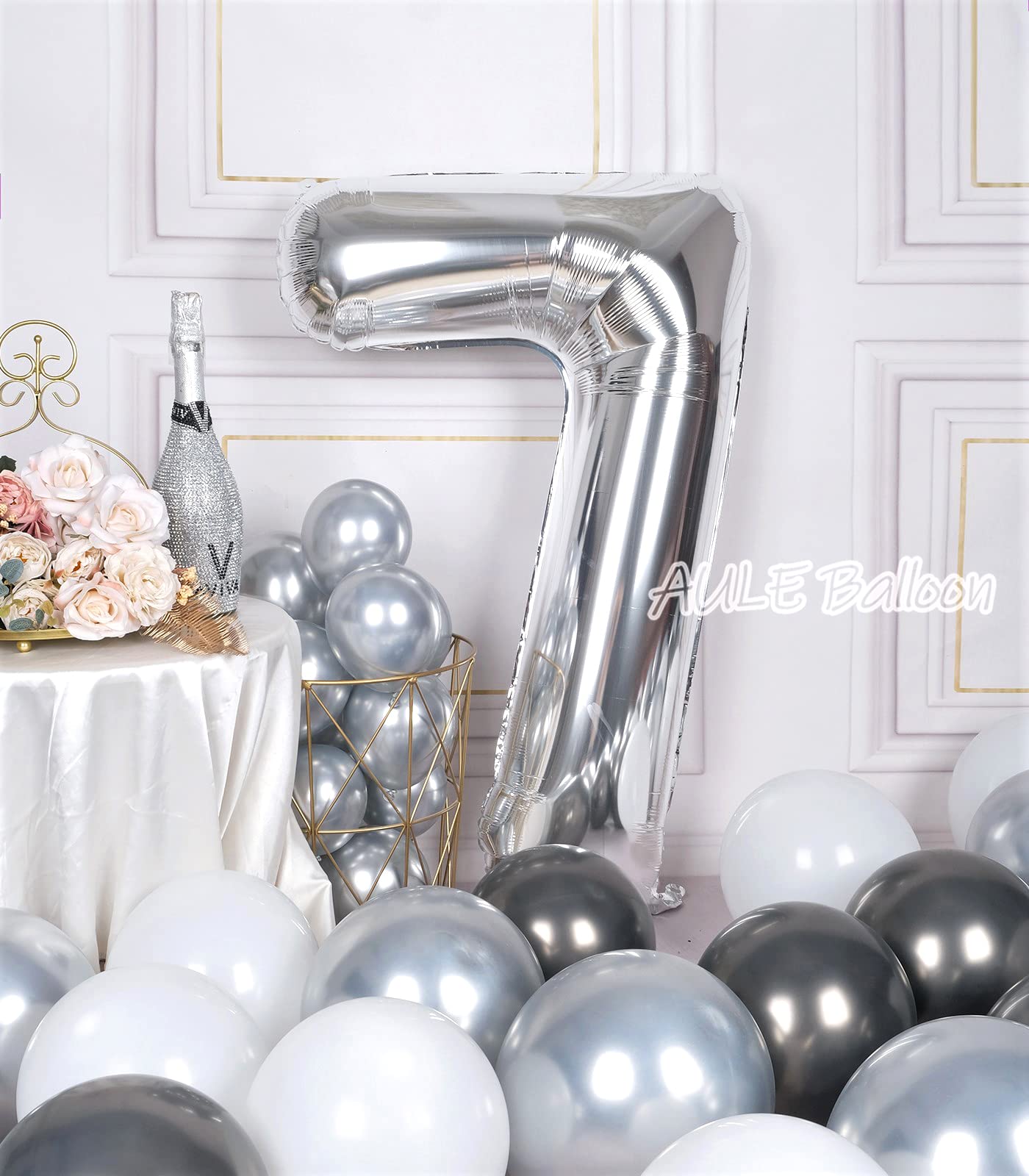 Aule 40 Inch Big Silver 7 Balloon Number Large Foil Helium Number Balloons 0-9 Jumbo Giant Happy 7Th Birthday Party Decorations