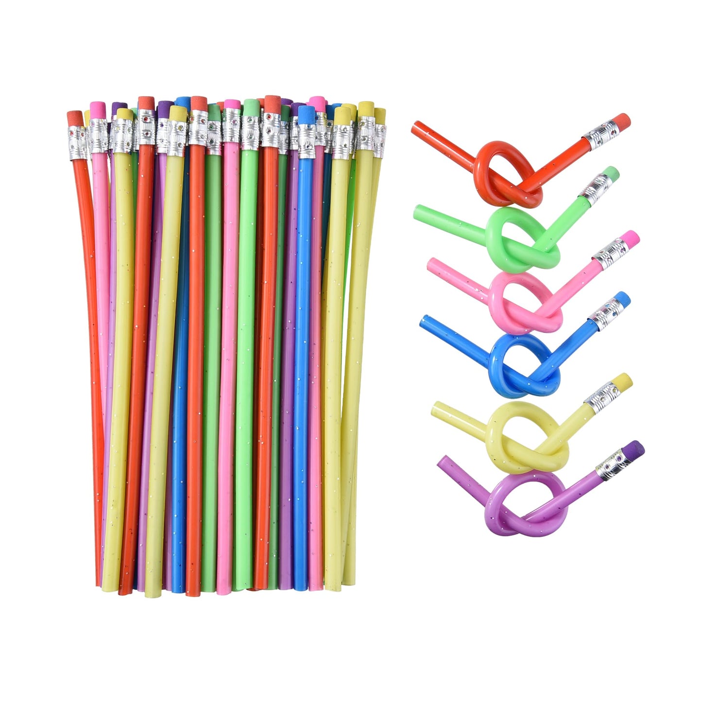 Qdxativp 48Pcs Bendy Fun Pencils For Kids,Magic Bendable Flexible Colorful Pink Gold Soft Rubber Pencils With Erasers For Classr