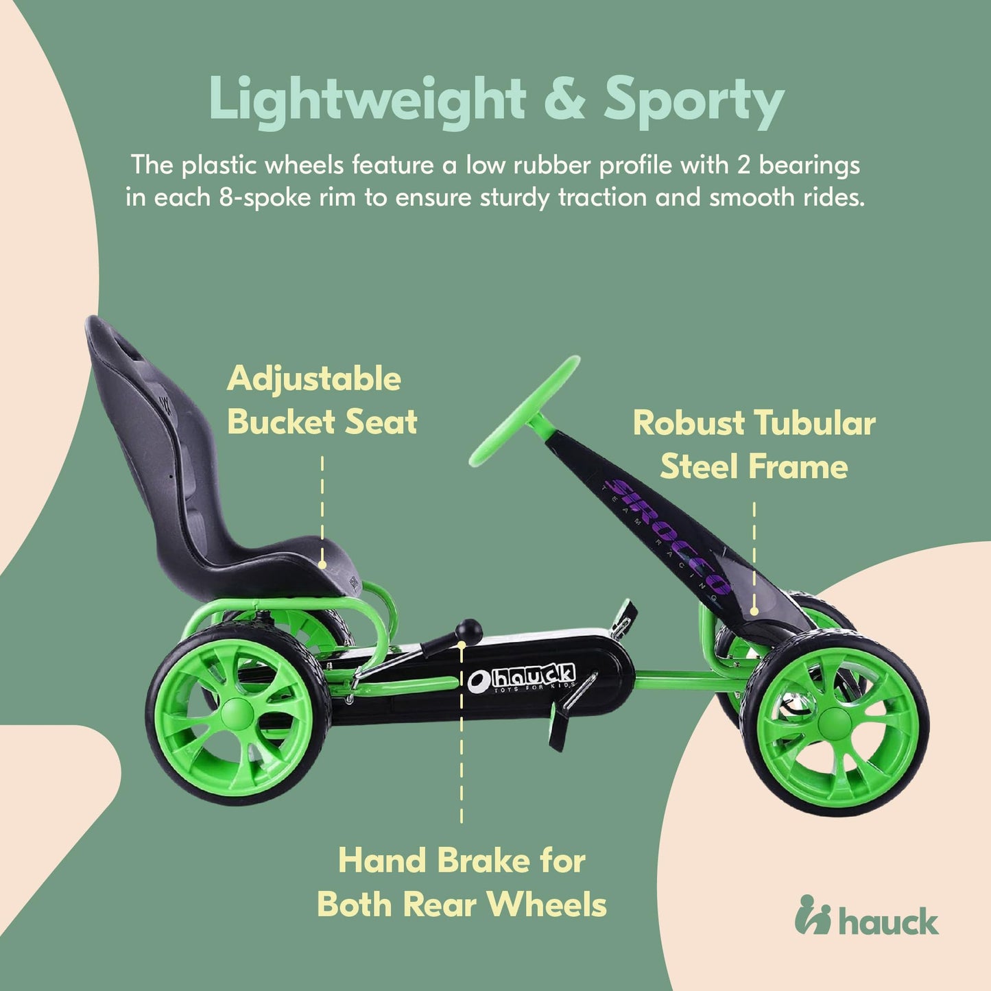 hauck Sirocco Go-Kart Kids Pedal Racing Cart w/ Low Profile Rubber Wheels & Ergonomic Seat