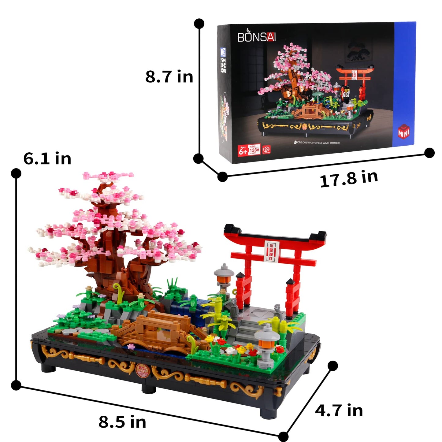 B&LHCX Cherry Blossom Bonsai Tree Building Set, 1286 PCS, Large, ABS Material, Japanese Style, Perfect Gift for Kids and Adults