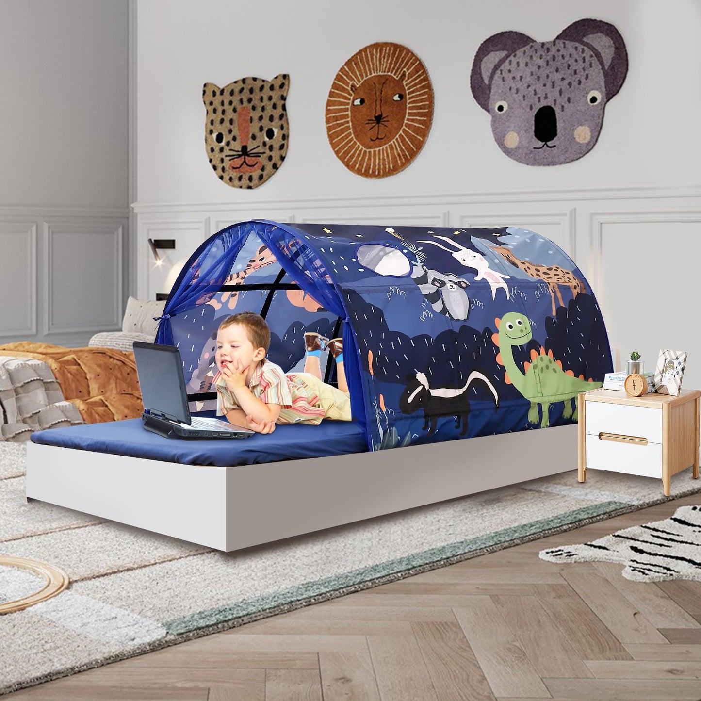 Crawlbo Kids Bed Tent Twin Beds -Zoos Wonder Play Tents Boys Girls Ventilated Indoor Play Tent Children Promotes Independent Pla